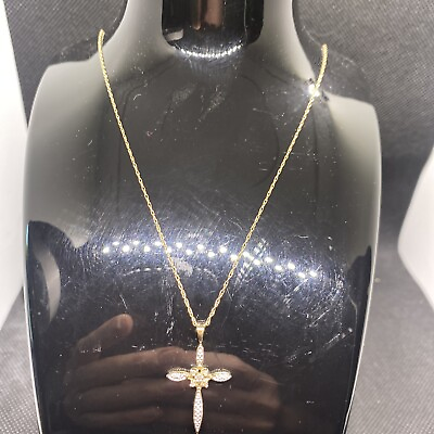 #ad Avon 10k Necklace And Cross Pendant Accented With Diamonds In Original Box $191.25