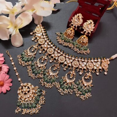 #ad Statement Kundan Chandelier Green Necklace Elegant Gold Finished Wedding Jewelry $449.00