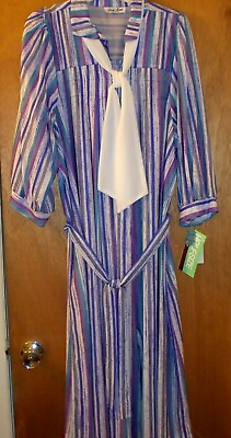 #ad NEW Women’s Dress Sz 16 ¾ Sleeve Career or Sp Occ Gray Purple amp; Teal Stripe N188 $22.50
