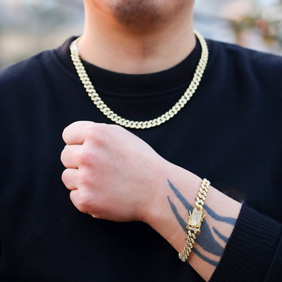 #ad Male Zircon Cuban Chain Necklaces for Men Women Hip Hop Gold Plated Teen Jewelry $27.98