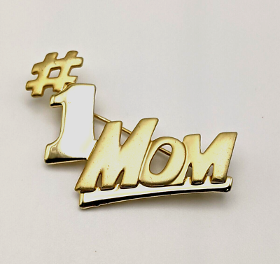 #ad Vintage #1 MOM Brooch Pin Signed AJC Gold Tone Matte Polished Mother#x27;s Day Gift $6.49