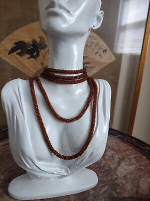 #ad Necklace Crystal Amber Color Crystal Small Bead Multi Strand 62quot; $15.00