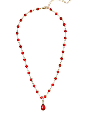 #ad Red Stone Teardrop and Bead Chain Necklace for Women $16.95