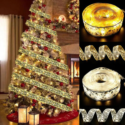 #ad Christmas Tree Ribbon Fairy Lights Home Decorations LED String Light Xmas Decor $3.99