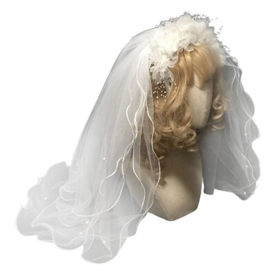#ad Bride Multi Layer Wedding Veil Headband White Flower Beading Hair Hoop $16.60