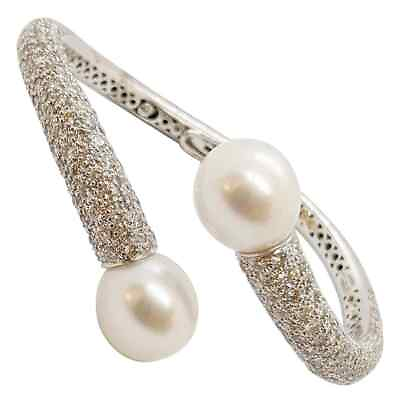 #ad Genuine South Sea Pearl amp; Pave White 8.65CT CZ Modern Crossover Women#x27;s Bracelet $550.00
