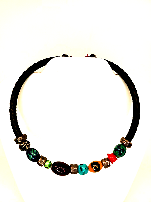 #ad Unisex Black Leather Expandable Choker Necklace Lampwork Art Glass Beads $17.00