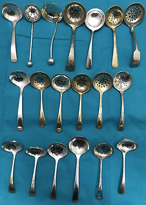#ad 19 Pc Antique to Vintage Small 4quot; 5 1 4quot; LADLES amp; STRAINERS Silverplated Mix $65.00
