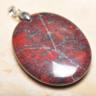 #ad Extremely Red Natural Bloodstone 925 Sterling Silver Clasp 2quot; Pendant #P15313 $9.74
