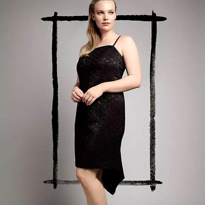#ad ISABEL TOLEDO Black Deco Seamed Dress Fishtail Hem SeXy Lane Bryant 14 1X NWT $46.50