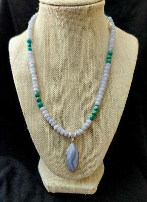 #ad #ad Jay King Blue Lace Agate Pendant with 18quot; Agate amp; Turquoise Bead Necklace NWT $99.28