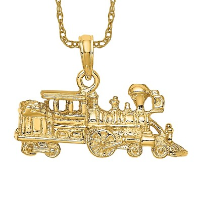 #ad 14K Yellow Gold Train Engine Necklace Charm Pendant $844.00