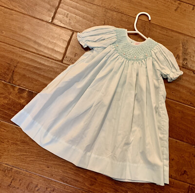 #ad NWT Petit Ami Mint Green Bishop Smocked Baby Girls Dress Puff Sleeves Sz 6 Mos. $17.00