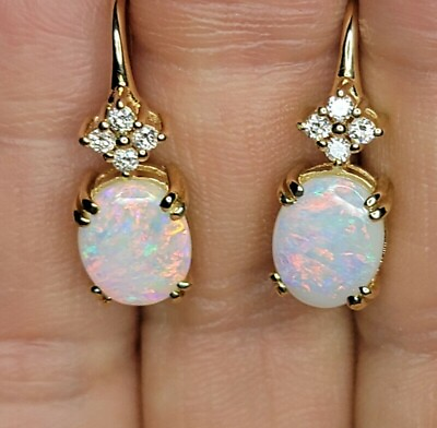 #ad 2.25Ct Oval Cut Fire Opal Natural Drop Dangle Earrings 14K Yellow Gold Plated $137.08