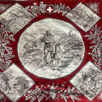 #ad Antique 19th C Bandana Kerchief Handkerchief Figural Turkey Red Story Print VTG $228.00