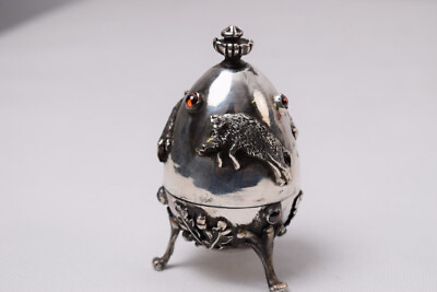 #ad Hunter Silver Egg Silver Boar Russia 84 Gift Art Nouveau Style Silver $430.00
