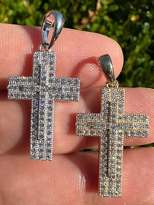 #ad 0.89ct VVS Real Diamond Iced Cross Pendant Natural 925 Silver Necklace Pendant $329.36