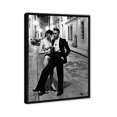 #ad Helmut Newton Fashion Black And White Photograph Framed Oil Canvas Print $56.88