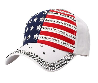 #ad USA Flag Bling Hat Women Men Quality Cotton Rhinestone Cap Trump MAGA NEW $14.95