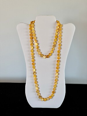 #ad Vintage Lucite Flat Bead Necklace Butterscotch Yellow Flapper Length 23” $12.00