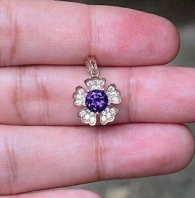 #ad 14k Rose Gold Plated 2Ct Round Cut Lab Created Amethyst Women Flower Pendant $118.99