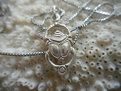 #ad Sterling Egyptian Scarab Beetle Pendant 18quot; Sterling Chain Necklace RE18 R $39.00