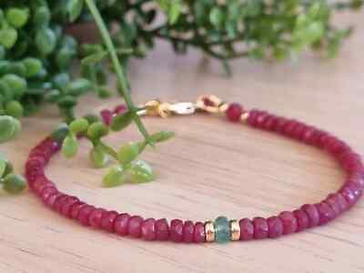 #ad Natural Ruby amp; Emerald Faceted Gemstone Beads Bracelet 14k Gold Over Clasp 7.5#x27;#x27; $39.99