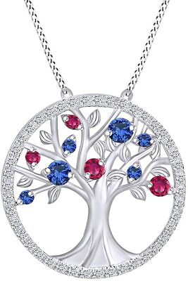 #ad Tree of Life Pendant Necklace Simulated Ruby amp; Sapphire Solid Sterling Silver $54.19