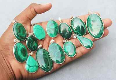 #ad Natural Malachite Crystal Pendant Silver Plated Bezel Necklace wholesale 50Lot $199.99