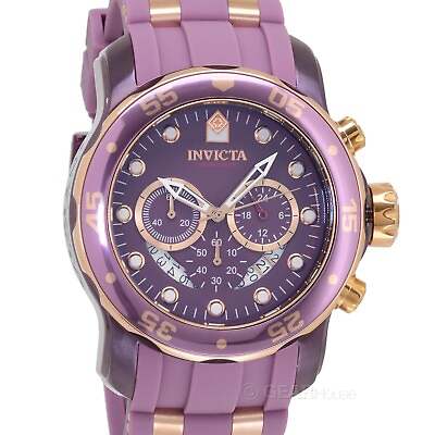 #ad INVICTA Mens Pro Diver Chronograph Watch Light Purple Rose Gold Silicone Band $79.80