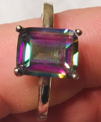 #ad Lovely Vintage Mystic Topaz Sterling Silver Ring Size 9.5 Soul Love Rainbow $60.00