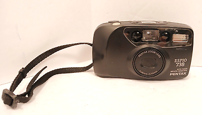 #ad Pentax Espio 738 35mm Film Point and Shoot Camera Black Tested $54.99