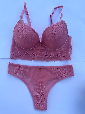 #ad A13 Daisy Fuentes Women Pretty Lace Longline Bra Set Underwired amp; Panties $14.60