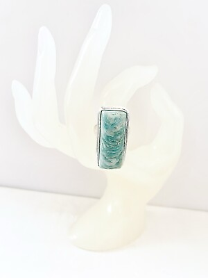 #ad Amazonite amp; Silver Plated Ring UK Size Q US Size 8.5 Gemstone Jewellery GBP 15.00