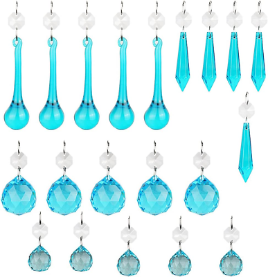 #ad 20PCS Blue Glass Crystal Teardrop Chandelier Prisms Parts Hanging Glass Cryst $25.98