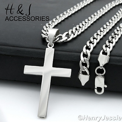 #ad 18 40quot;Stainless Steel 6mm Silver Cuban Curb Chain Simple Plain Cross Pendant*P64 $19.99