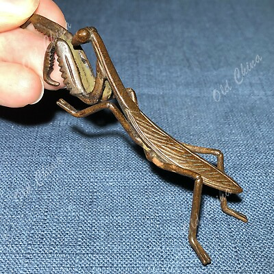 #ad Old Antique Collectible Solid Copper Handwork Chinese Mantis Ornament Statue hot $6.99