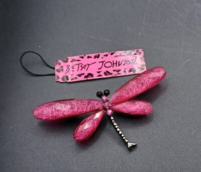 #ad New Betsey Johnson Rhinestone Pink Dragonfly Pin Brooch $12.99