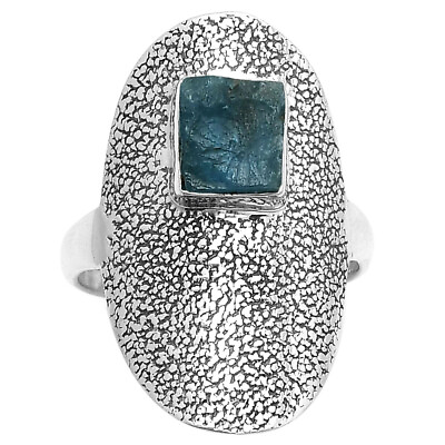 #ad Natural Neon Blue Apatite Madagascar 925 Sterling Silver Ring s.9 Jewelry R 1550 $11.99