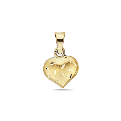 #ad 14K Yellow Gold Diamond Cut Leaf Heart Charm Pendant Gift For Her $47.99