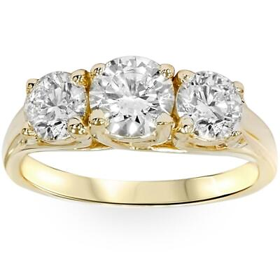 #ad H SI 2ct 3 Stone Diamond Engagement 14K Yellow Gold Round Brilliant Cut Enhanced $1699.99