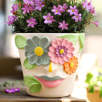#ad Unique Face Flower Plant Pots Colorful Cute Succulent Planters with Drainage $38.61