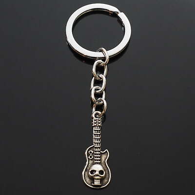#ad Guitar w Skull Rock amp; Roll Silver Charm Keychain Key Chain Gift Mexico Mexican $6.99