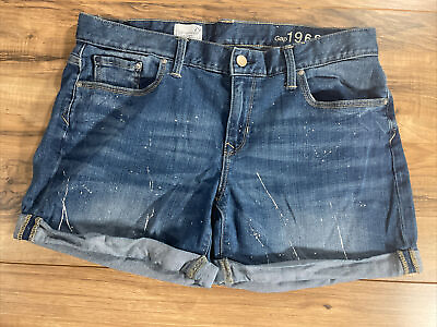 #ad Gap 1969 Sexy Boyfriend Shorts Roll Cuffed Women’s Size 29 Blue Mid Wash $19.99