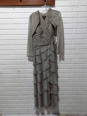 #ad Ignite Evenings by Carol Lin Womens Iridescent Green Sequin Gown amp; Jacket 8 NWT $91.00