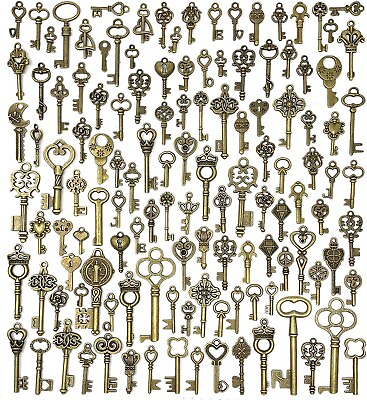 #ad Lot Of 125 Vintage Style Antique Skeleton Furniture Cabinet Old Lock Keys Jewelr $12.50