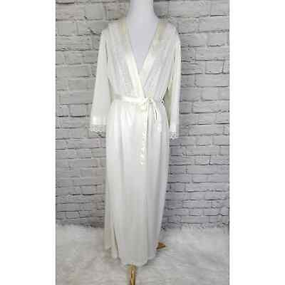 #ad Vintage Gilead Cream Nylon Robe Lace Trim Sexy Wedding Size Medium $29.00
