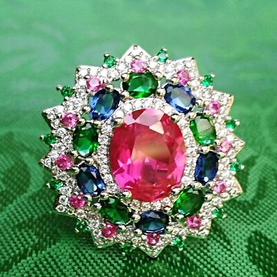 #ad Women Ring Silver Ring Ruby Emerald Sapphire Simulated Gemstones Size 8910 $21.00