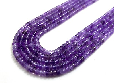 #ad Natural Purple Amethyst 2mm x 4mm Smooth Polished Rondelle Gemstone Beads RD34 $10.47