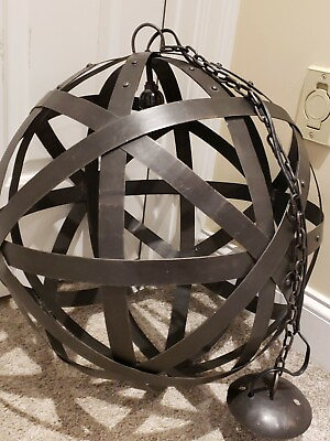 #ad Mid Century Modern Hanging Steel Sphere Orb Modernist Industrial Ceiling Light $499.99